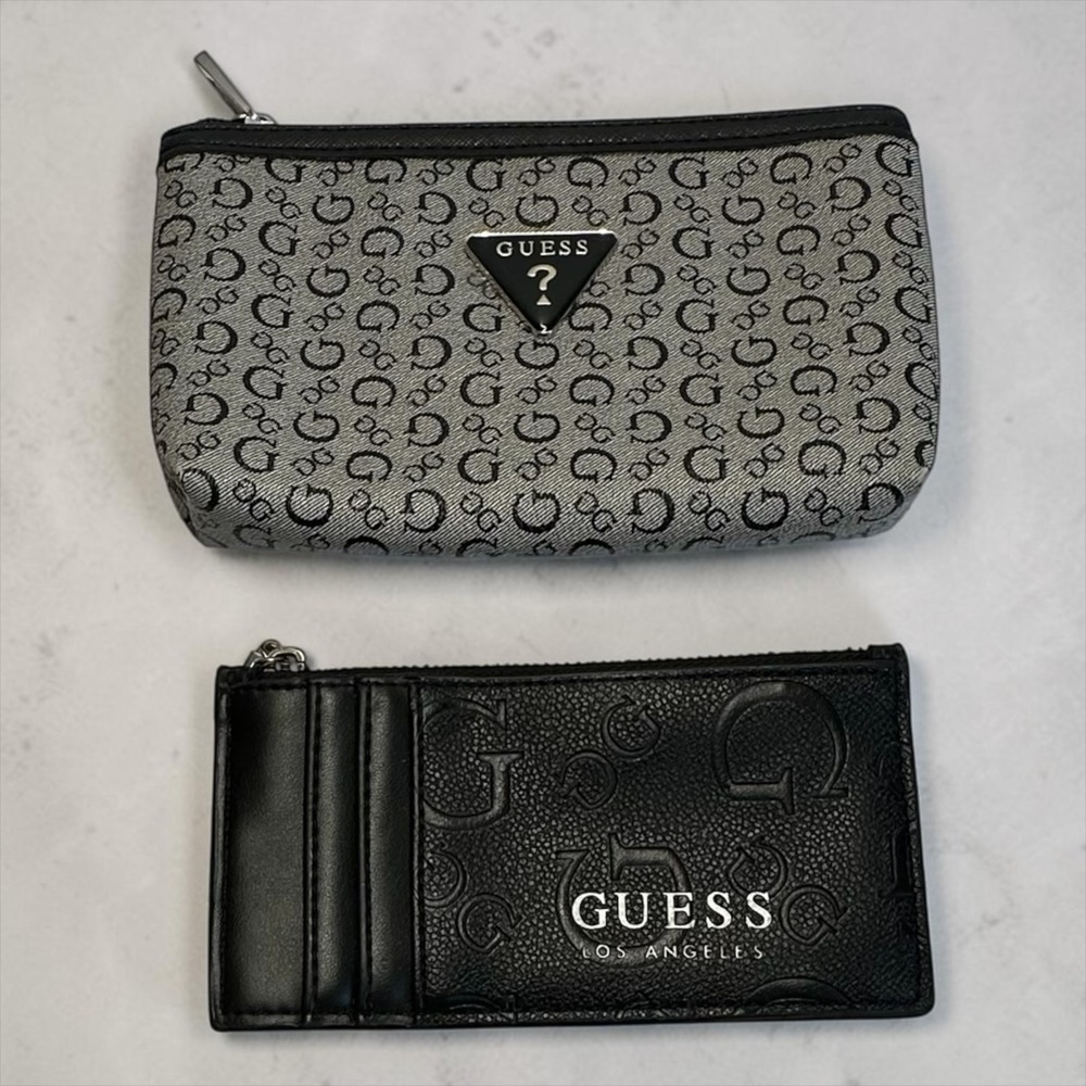 GUESS Pouch‎ and Card Case Set Women Small Black Grey Monogram Logo